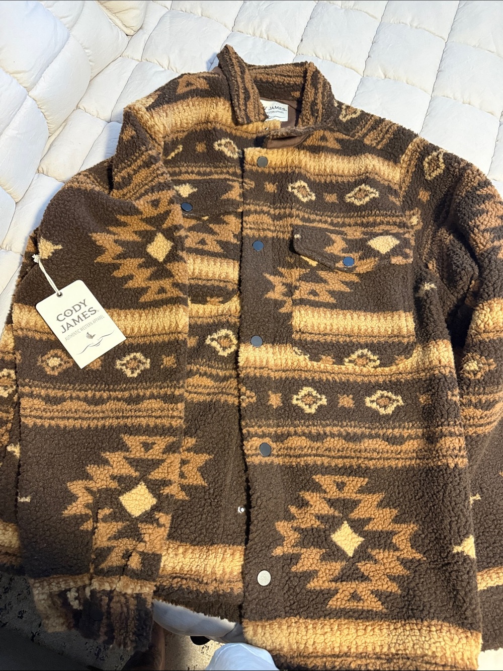 Cody James Brown Patterned Sherpa Shirt Jacket